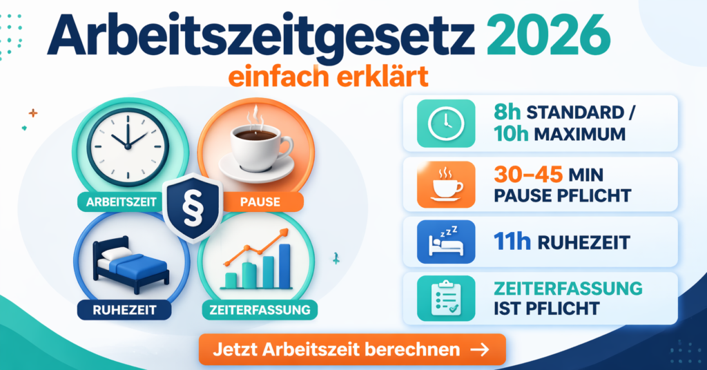 Arbeitszeitgesetz 2026 Arbeitszeit Pausen Übersicht